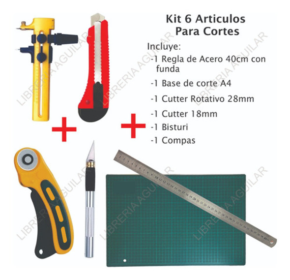 Kit 6 Art A4 Base Bisturi Cutter Rotativo Regla Acero 1