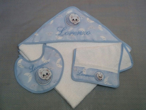 Set Toallon Capucha +babero+babita  Personalizado A Ro Ros 1