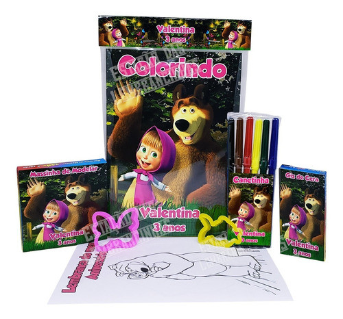 13 Kits Livro Colorir Giz + Canetinha + Massinha E Molde 0