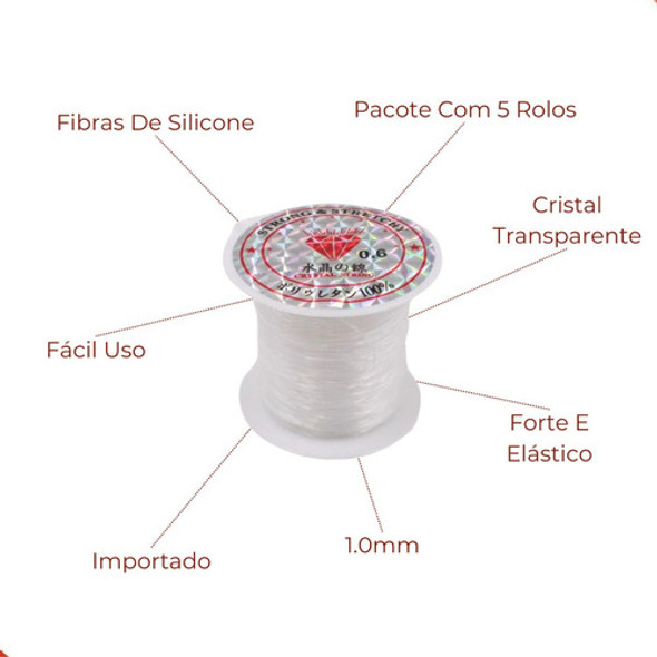 Kit 5 Rolos De Fios Silicone Transparente 1.0mm De 100m Cada 1