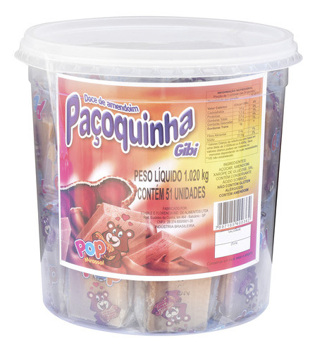 Paçocas De Amendoim Pote Com 51 Doces Marca Covizzi Gibi 1kg 0