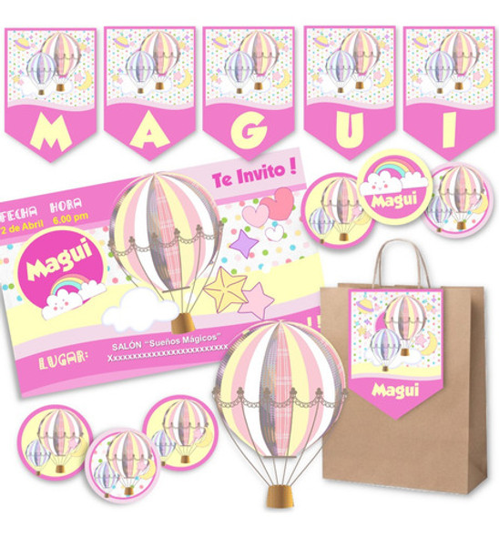 Kit Imprimible Globo Aerostático Nena Editable Candy Bar 0