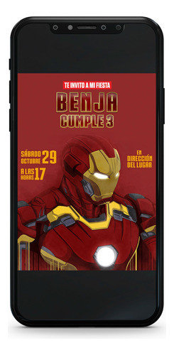 Invitación Digital Cumpleaños Tarjeta Virtual - Iron Man 1