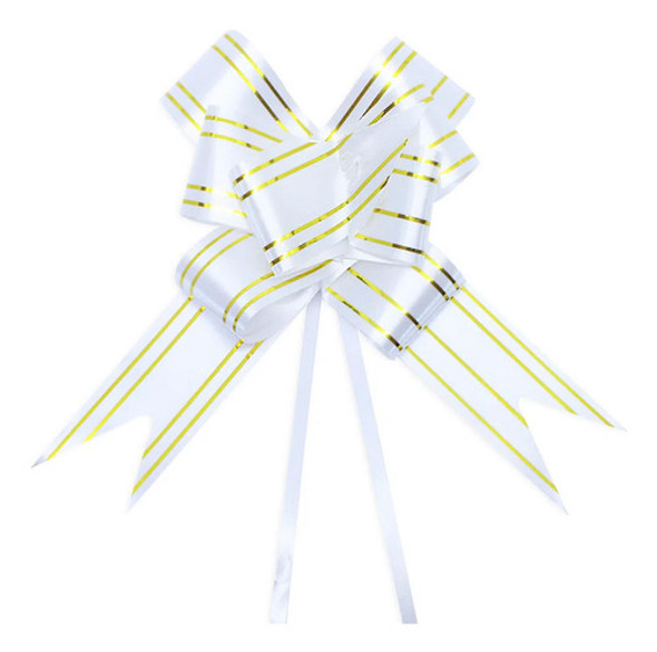 Laço Pronto P/ Presentes 20cm - Branco C/ Dourado 100un 1 Laço Pronto P/ Presentes 20cm - Branco C/ Dourado 100un 1