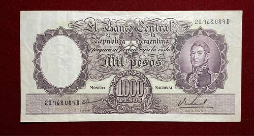 Billete 1000 Pesos Argentina 1967 Bottero 2166 Serie D 0