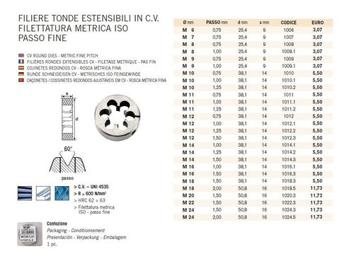 Dado De Terraja C.v. Rosca Métrica Fina M16x1mm Ecef 1016-1 1