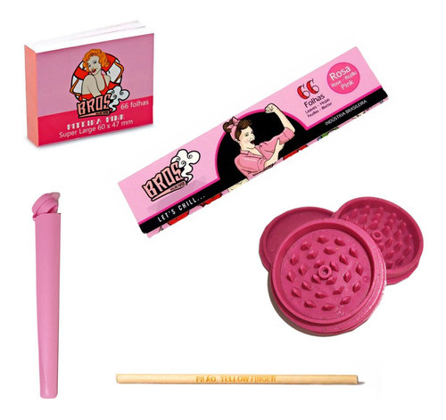 Rosa Kit Bros C/ Seda Rosa + Piteira Triturador G Tubo Mocó 0