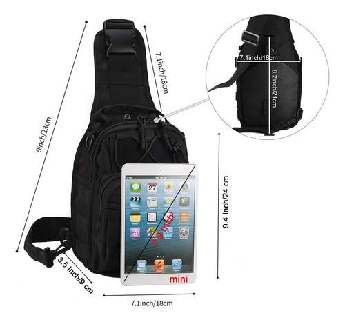 Mochila Slingbag 1 Hombro Tactica 1000d Molle Color Negra 1