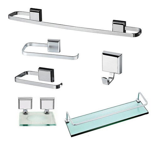 Kit De Acessórios Para Banheiro Luxo Quadrado 6 Peças Cod.15 0