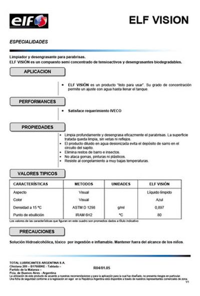 Liquido Limpia Parabrisas Elf Vision (1 Litro) 1 Liquido Limpia Parabrisas Elf Vision (1 Litro) 1