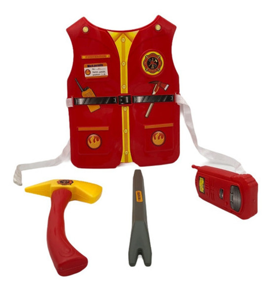 Juguete Niños Bombero Chaleco Mas Accesorios Herramientas 0