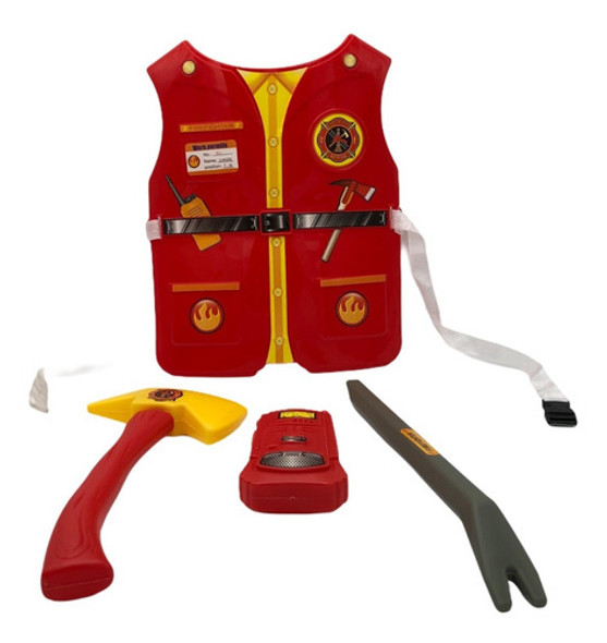 Juguete Niños Bombero Chaleco Mas Accesorios Herramientas 1