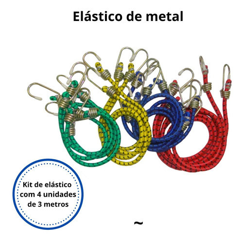 Corda Metal 4 Peças Extensor Elástica 3 Mts Prender Objetos 1