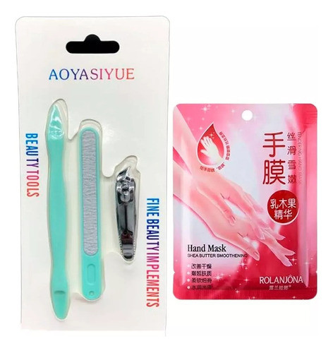 Set X4 Removedor Cuticula + Lima + Alicate + Mascarilla Mano 0