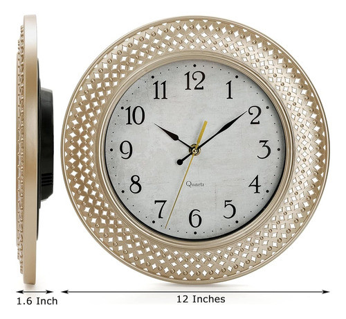 Coloch Reloj De Pared Dorado Clásico Redondo De 12 Pulgadas, 1