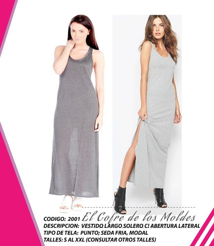 Molde Digital Vestido Solero Largo, Pack Talles S Al Xxl 1