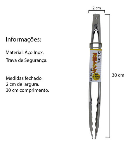Pegador Legumes Salada Peixe Carne Inox Com Trava 30 Cm 1