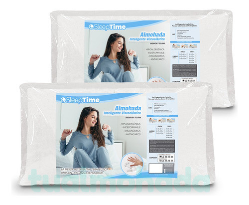 2 Almohadas Inteligentes Viscoelásticas 95x40 Sleeptime King 0