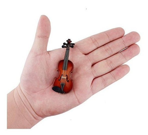 Seawoo Violin Miniatura De Madera Con Standbow Y Caja Mini I 1