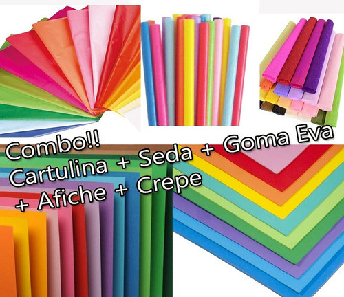 50 Cartulinas + 50 Goma Eva + 50 Crepe + 50 Afiche + 50 Seda 0
