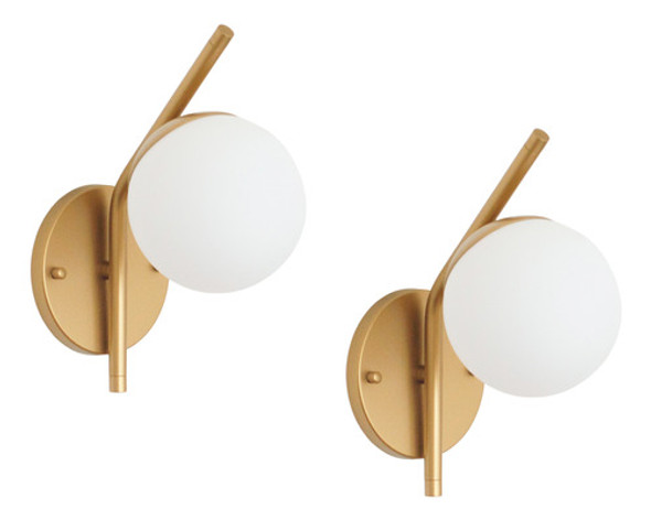 Kit 2 Arandelas Inclinada Jabuticaba Globo De Vidro Dourado. 0