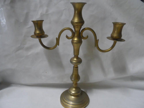 Antigo Candelabro Castiçal Em Bronze C/ 3 Velas - Pesado 0