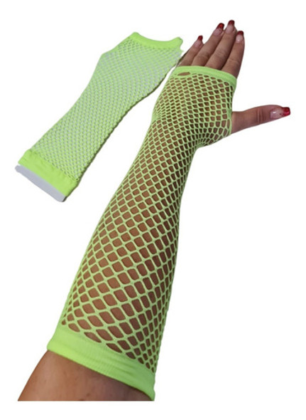 Fantasia Par De Luvas Arrastão Longa Verde Neon 20cm 0