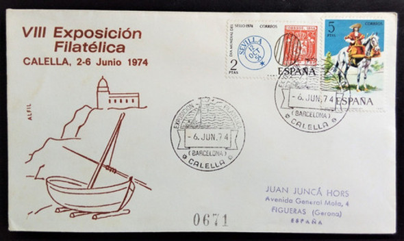 España, Sobre Viii Expo Filatélica Calella 1974 L15372 0