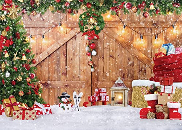 Telón De Fondo Navideño Lycgs De 8 X 6 Pies, Rústico, Puerta 0