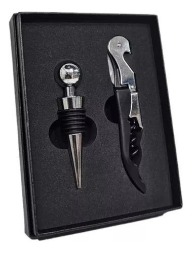 Set De Accesorios Vino En Caja Sacacorcho + Tapon Regalo 1