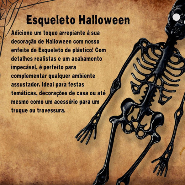 Esqueleto Caveira Decoração Festa Halloween Enfeite Preto 1