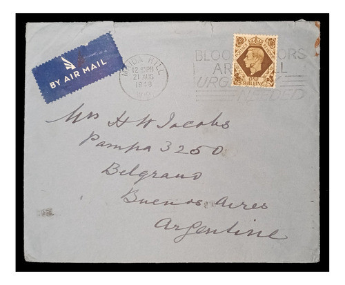 Sobre Circulado Inglaterra Argentina Via Aerea 1948 Yv. 222 0