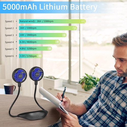 Ventilador De Pescoço Handfan 5000mah Recarregável 26h Vestí 1