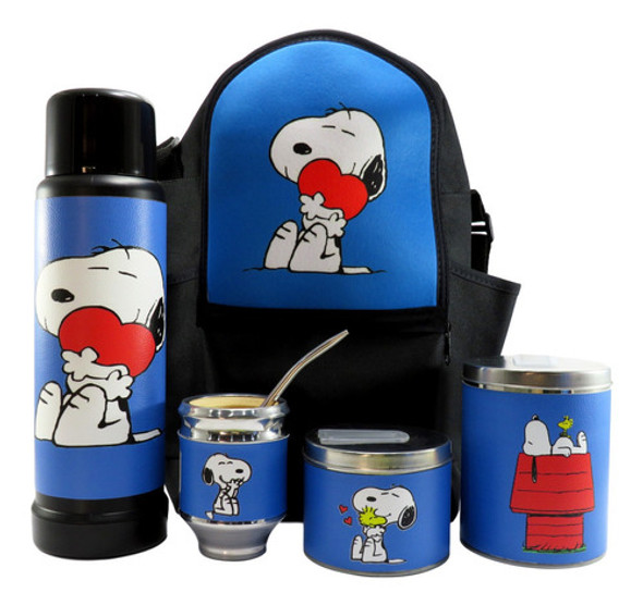 Set Matero, Equipo Para Mate, Eco Cuero- Snoopy Azul 0
