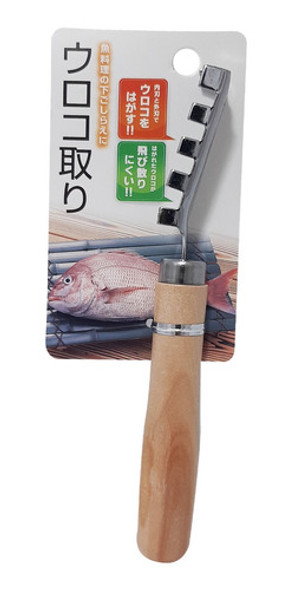 Descamador De Peixe Extrator Escama 17 Cm Cabo Madeira Aço 0