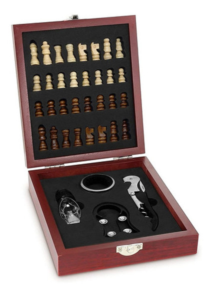 Set De Vino 4 Piezas + Ajedrez En Caja Estuche De Madera 1 Set De Vino 4 Piezas + Ajedrez En Caja Estuche De Madera 1