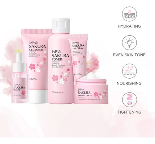 Laikou Sakura 5 Productos Kit De Skincare Japones Rosa 1