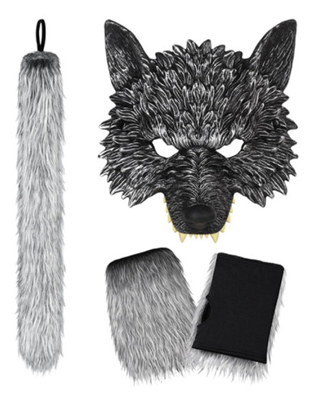 Lobo Cauda E Luvas Halloween Cosplay Com Máscara 23cmx23cm 0