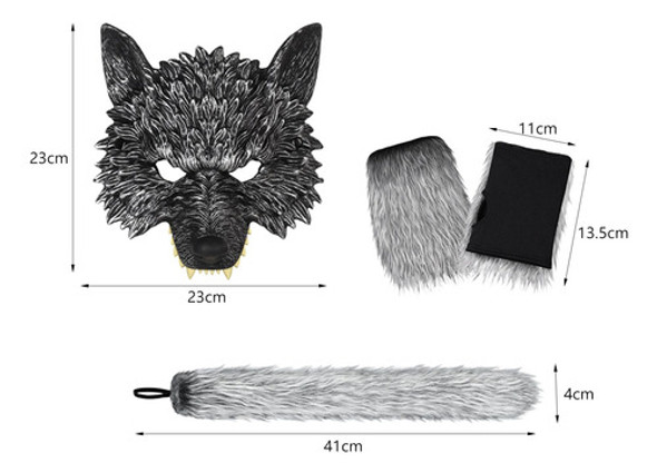 Lobo Cauda E Luvas Halloween Cosplay Com Máscara 23cmx23cm 1