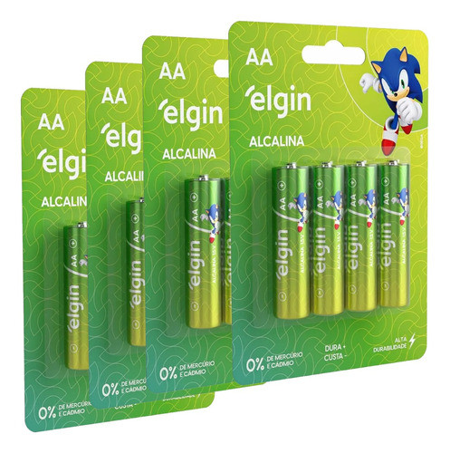 16 Pilha Alcalina Aa Elgin Energy Lr6 1,5v Blister 4 Cartela 0