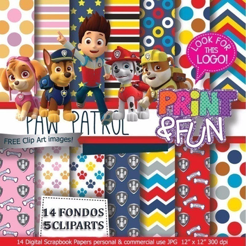 Kit Imprimible  Paw Patrol - 5 Clipart - 14 Fondos Ver Promo 1