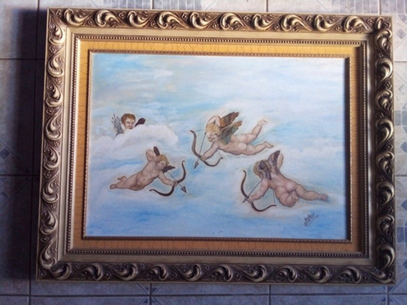 Quadro Pintura Tela Oleo Com Tema Anjo 0