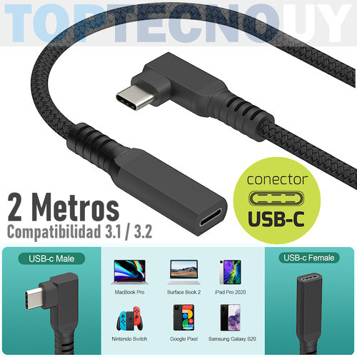 Cable Extension Alargue Usb-c Macho Hembra 2 Metros Tipo C 1