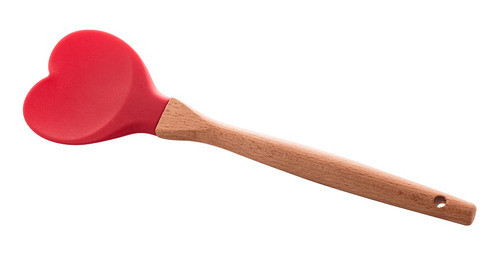 Colher Coração Silicone E Cabo De Madeira Lyor Vermelha 27cm 1