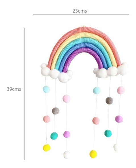 Colgante De Lana Deco Macrame Baby Shower Arcoiris Pompones 1
