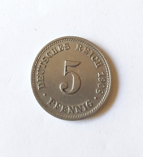Alemania 5 Pfennig Año 1908 Ceca D Km#11 Moneda Cuproniquel 0