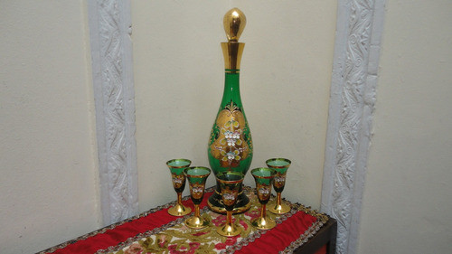 Refinado Juego Veneciano Licor Esmalte Y Oro Antiguo Vealo 1