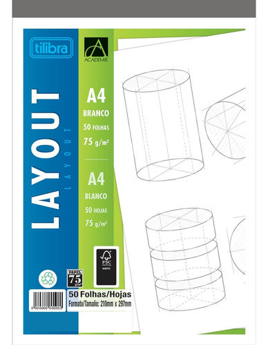 Bloco De Desenho Layout 75g Liso  A4  50 Folhas Tilibra 0