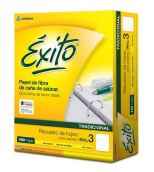 Repuesto 480 Hojas  Exito Numero 3  Rayado 1