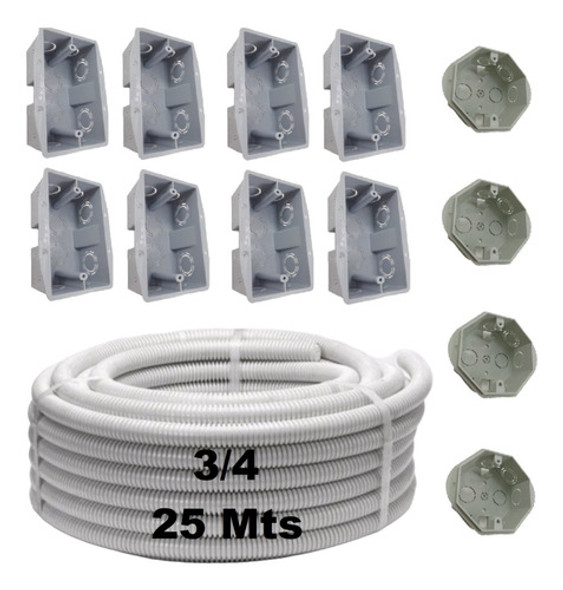 Kit De Electricidad Domiciliaria Con Caño Corrugado Y Cajas 0 Kit De Electricidad Domiciliaria Con Caño Corrugado Y Cajas 0